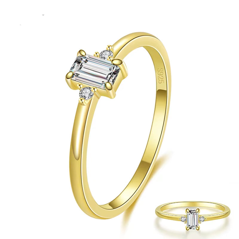 Authentic 925 Sterling Silver Classic Charm Emerald Cut Zirconia Finger Rings for Women Hypoallergenic Wedding Jewelry