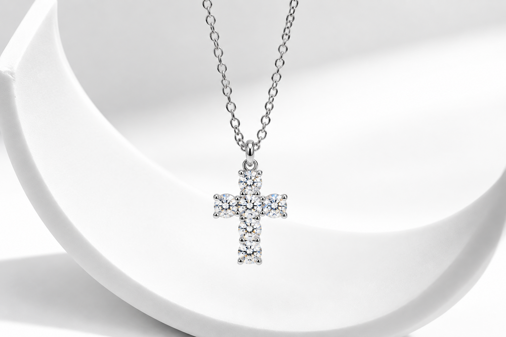 Moissanite cross in 925 Sterling Silver