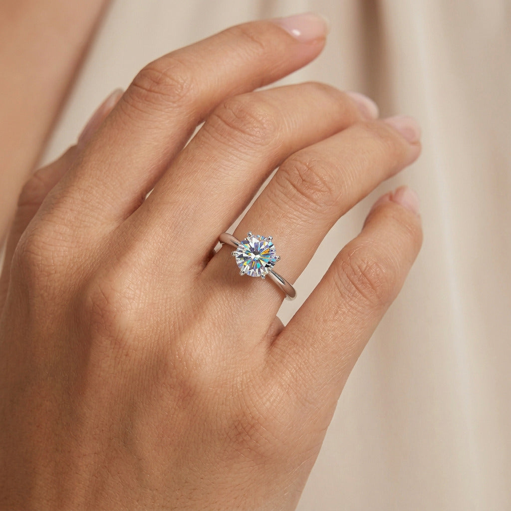 Moissanite round Ring 925 Sterling Silver
