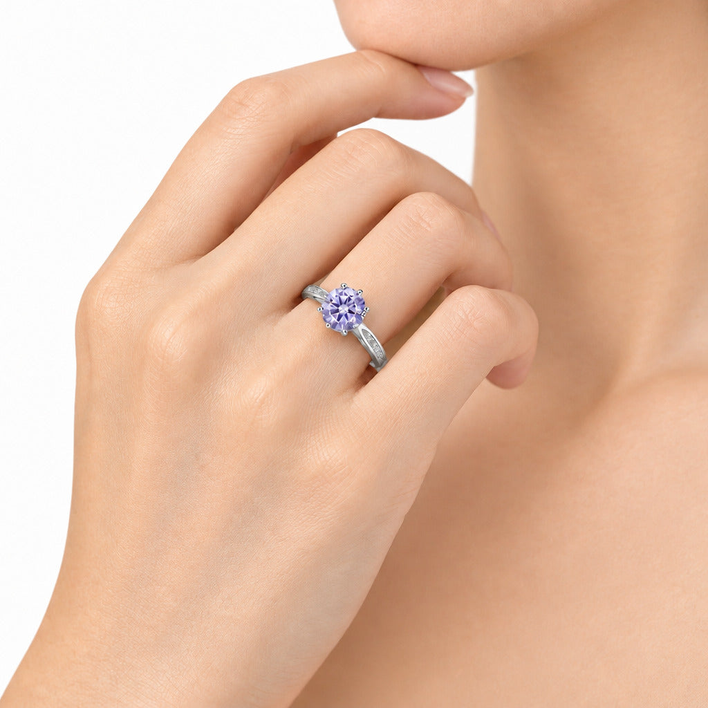Bud Purple Ring in 925 Sterling Silver Moissanite