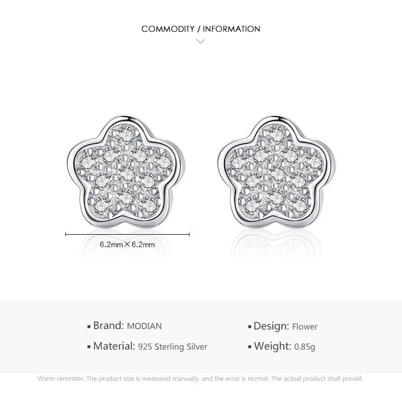 Simple Full CZ Stud Earrings Flower.