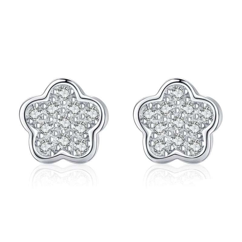 Simple Full CZ Stud Earrings Flower.