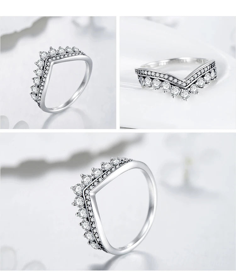 Crown Finger Ring Classic Stackable Silver Jewelry.