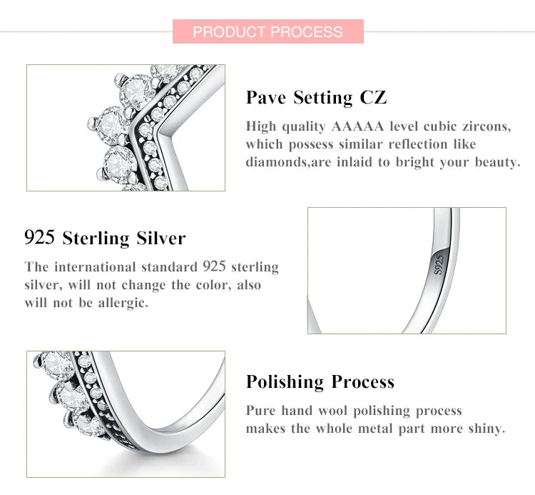 Crown Finger Ring Classic Stackable Silver Jewelry.