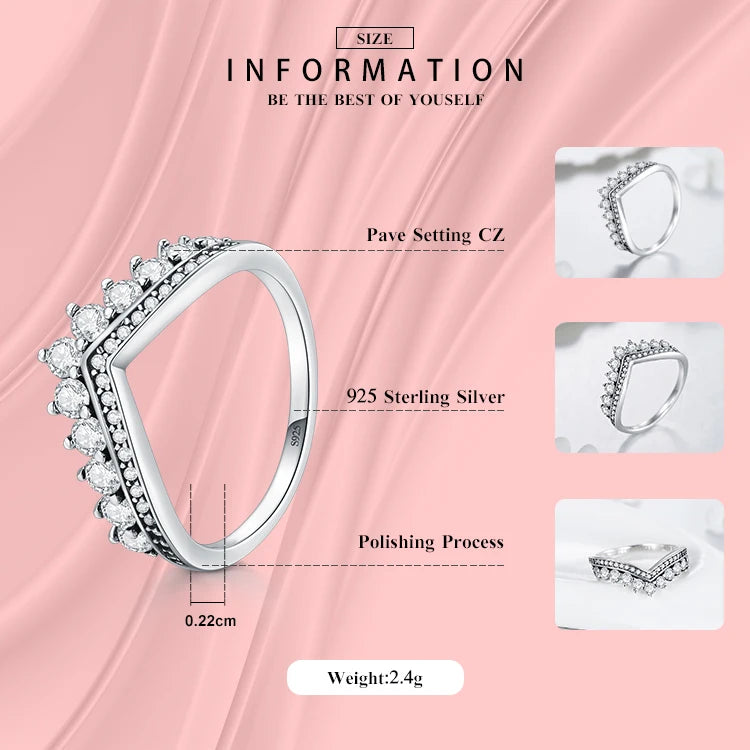 Crown Finger Ring Classic Stackable Silver Jewelry.