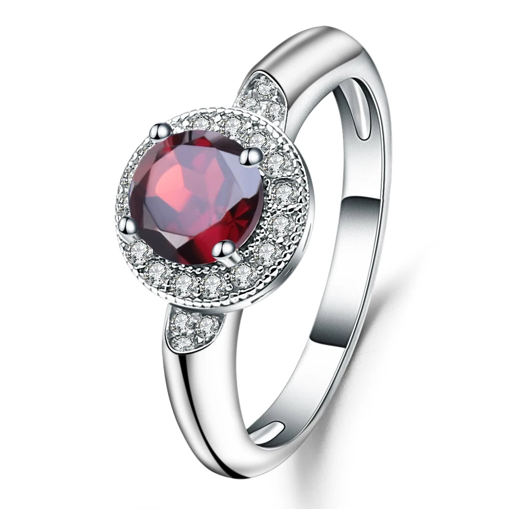 1.05Ct Round Natural Red Garnet Gemstone Ring.