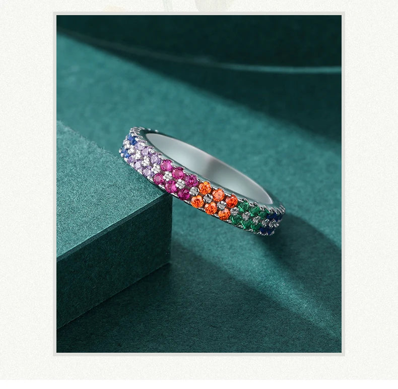 Bright Multi-color Cubic Zirconia Fashion Eternity Rings.