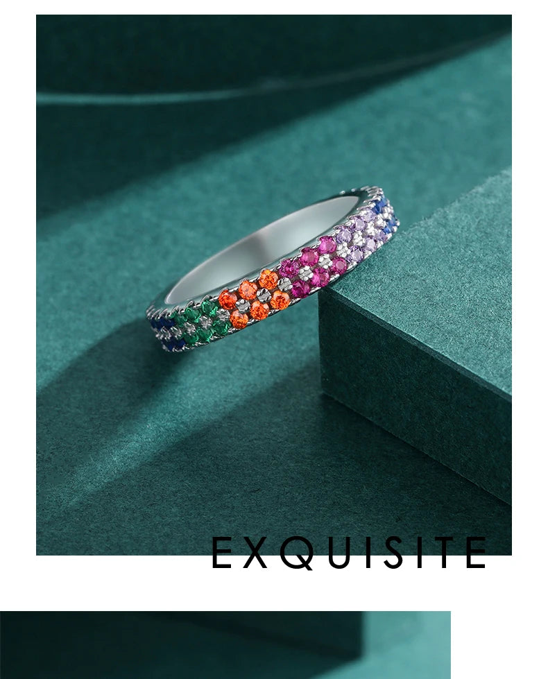 Bright Multi-color Cubic Zirconia Fashion Eternity Rings.