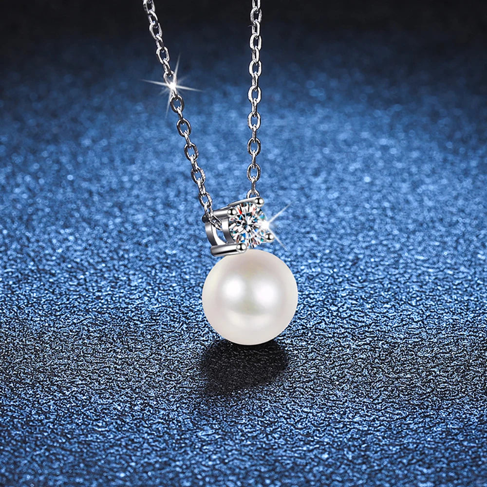 0.3ct D-color Moissanite Necklace 8mm Pearl Pendant