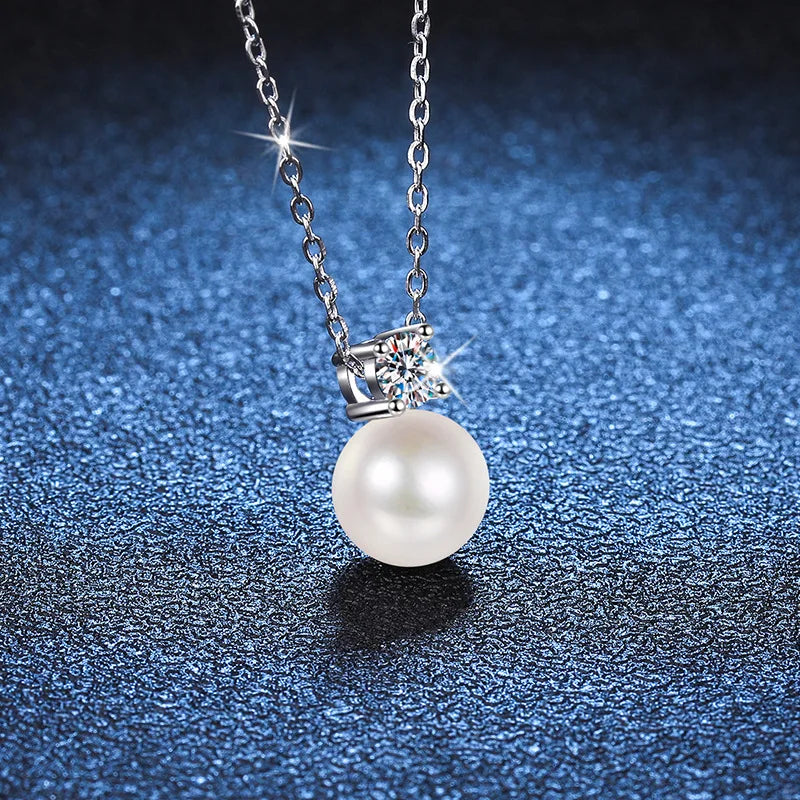 0.3ct D-color Moissanite Necklace 8mm Pearl Pendant