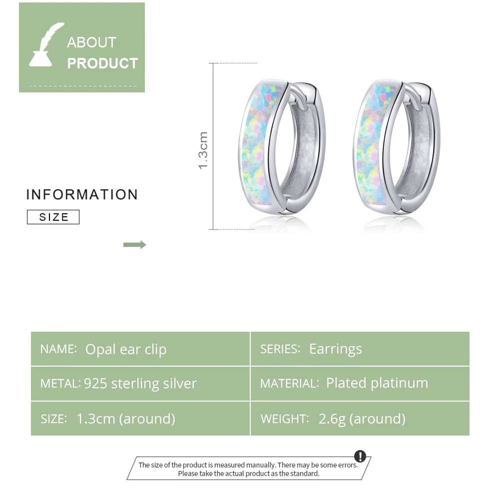 Round Ear Clip Circle Hoop Earrings Opal Earrings.
