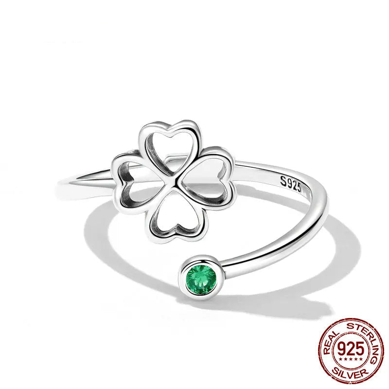 Sparkling CZ Luxurious Clover Open Ring