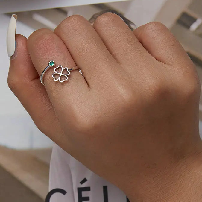 Sparkling CZ Luxurious Clover Open Ring
