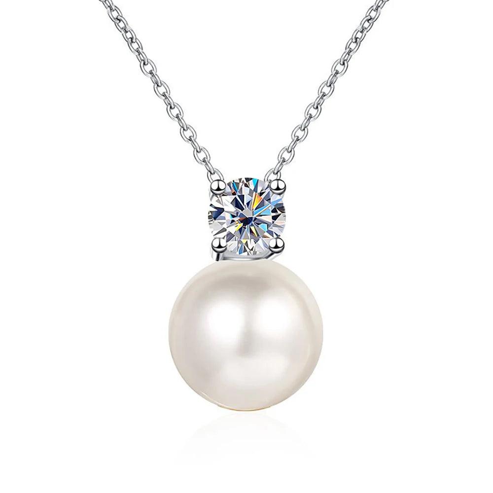 0.3ct D-color Moissanite Necklace 8mm Pearl Pendant
