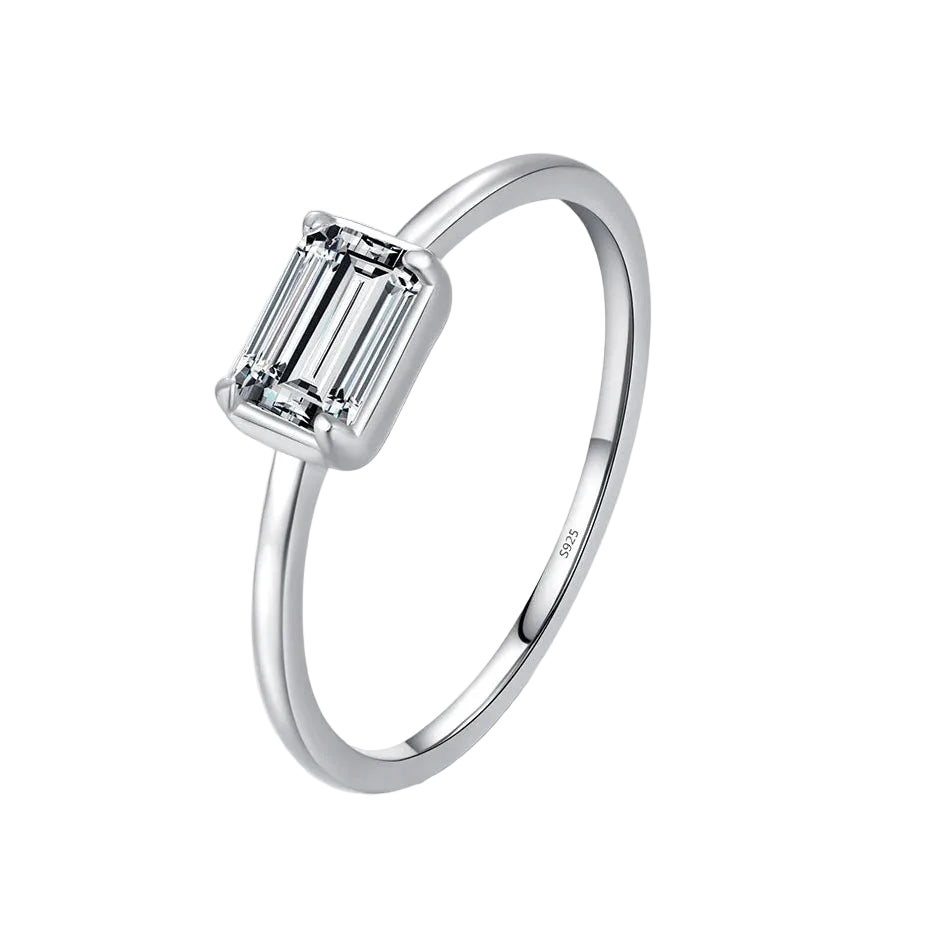 Emerald Cut Rectangle CZ Ring.