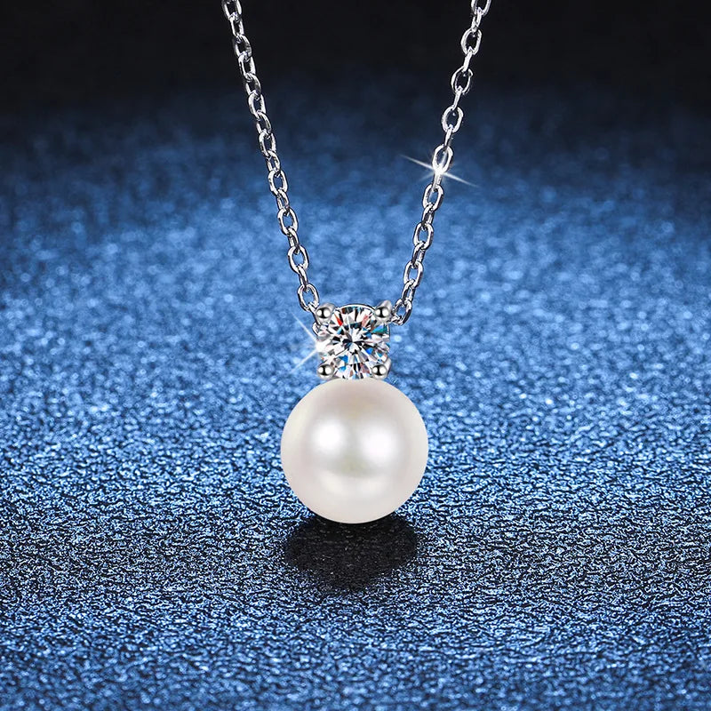 0.3ct D-color Moissanite Necklace 8mm Pearl Pendant