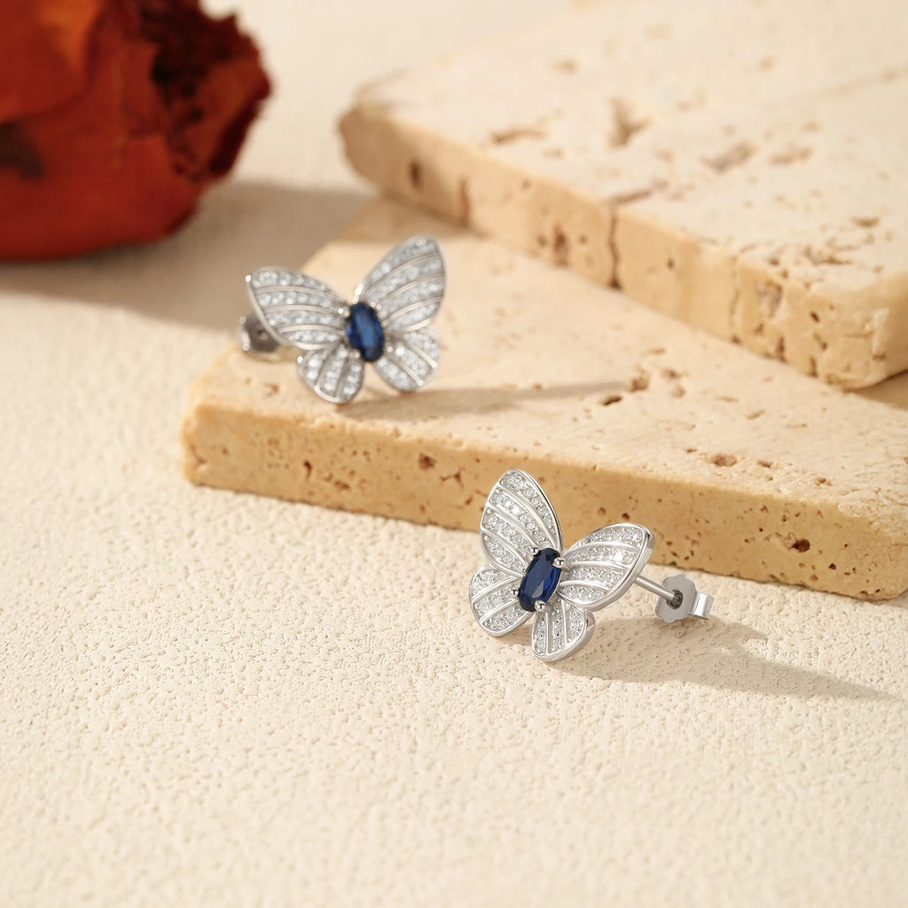 Butterfly Stud Earrings Sparkling Royal Blue Zircon Earrings
