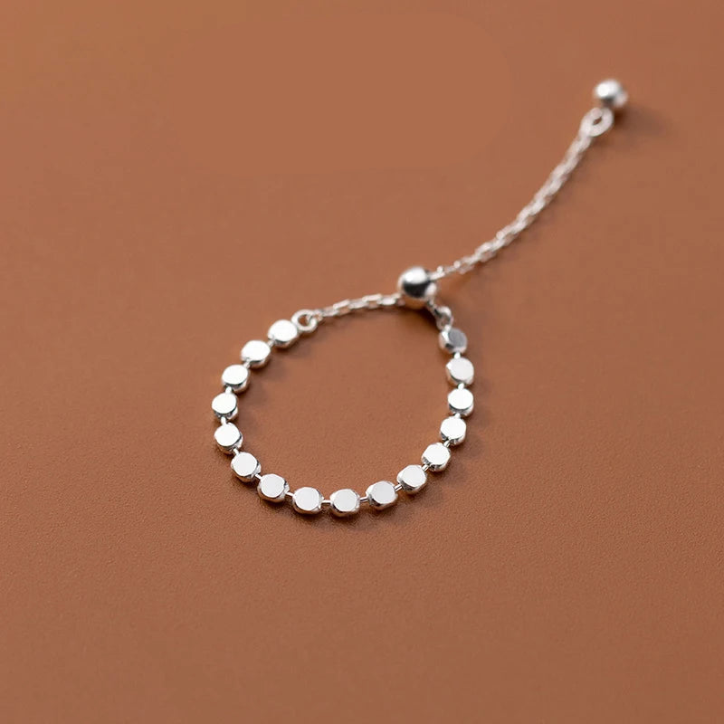 HAT-HOR | Simple Free Size Chain Cute Ring 100% 925 Sterling Silver Elegant Fashion Finger Rings For Women Girls Jewelry Gifts