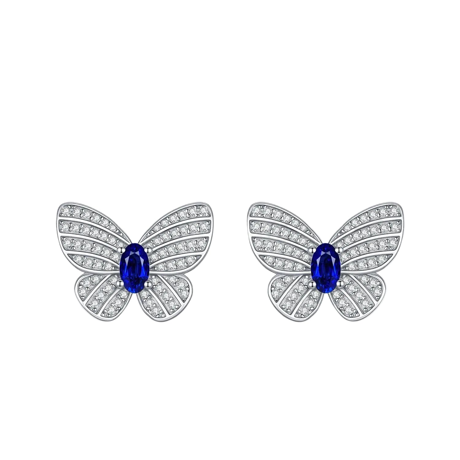 Butterfly Stud Earrings Sparkling Royal Blue Zircon Earrings