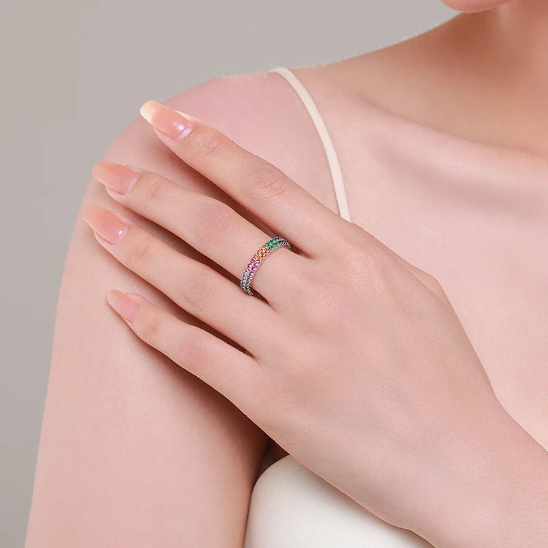 Bright Multi-color Cubic Zirconia Fashion Eternity Rings.