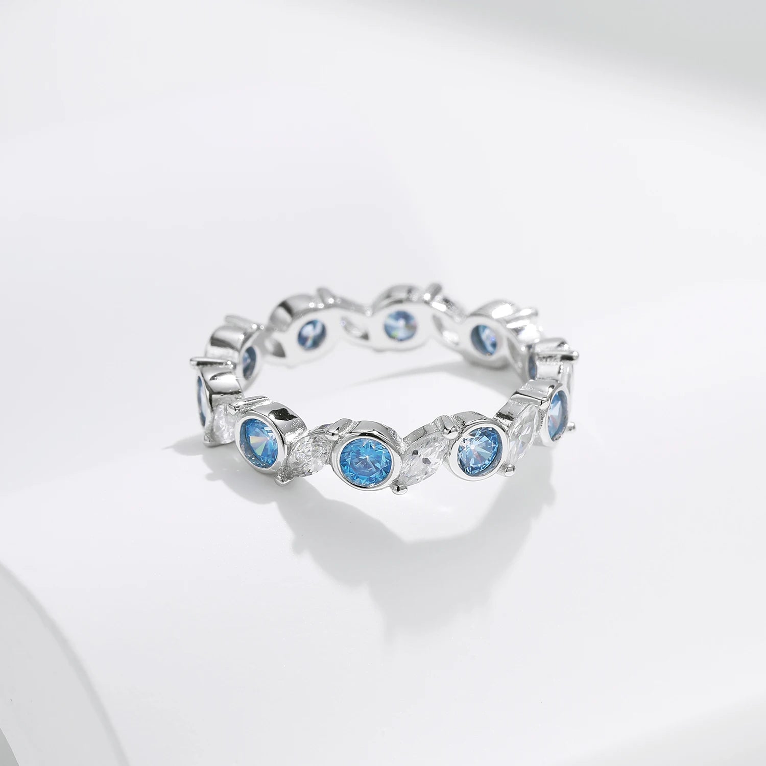 Ocean Round Blue CZ Eternal Ring.