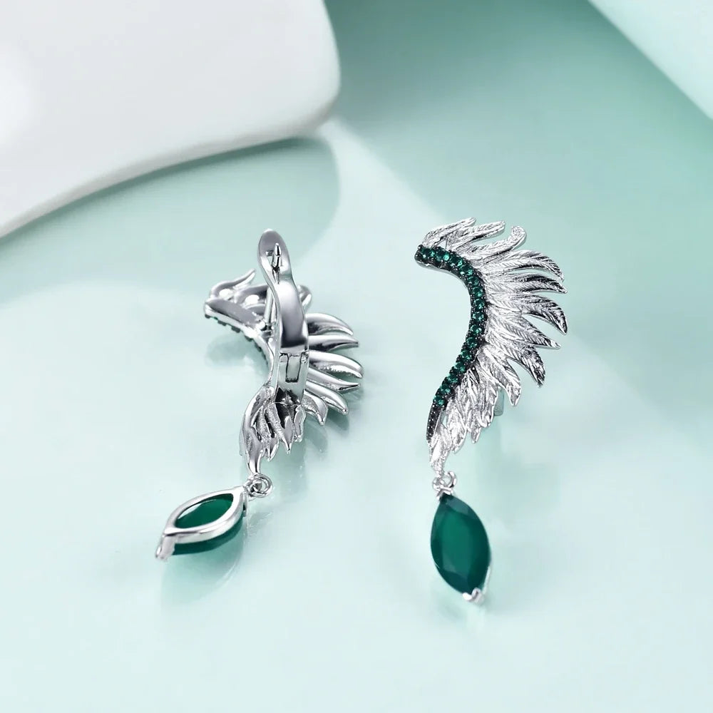 Angel Wings Feather Earrings ,with natural Green Agate Amethyst