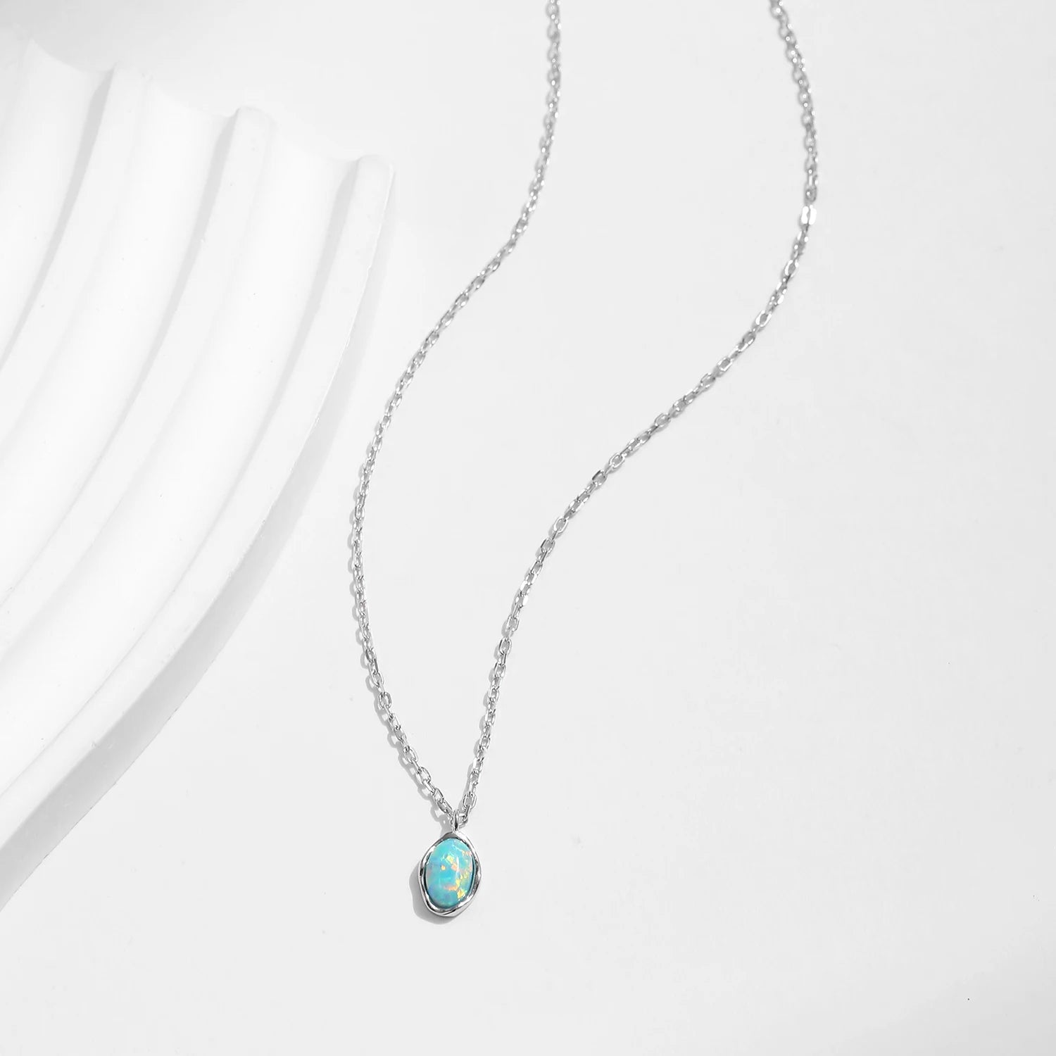 Vintage Irregular Wave  Opal Pendant Necklace.