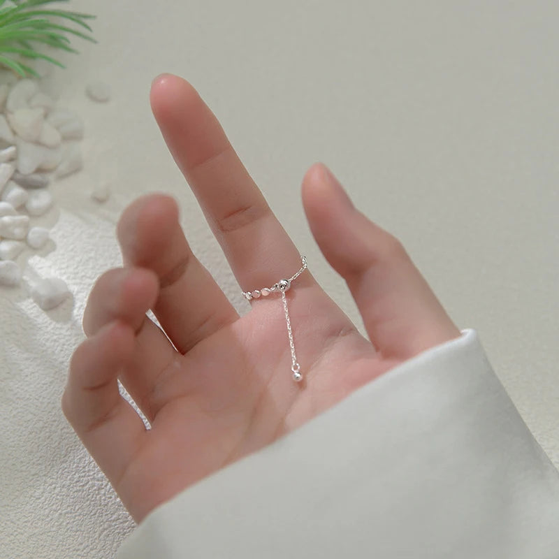 HAT-HOR | Simple Free Size Chain Cute Ring 100% 925 Sterling Silver Elegant Fashion Finger Rings For Women Girls Jewelry Gifts