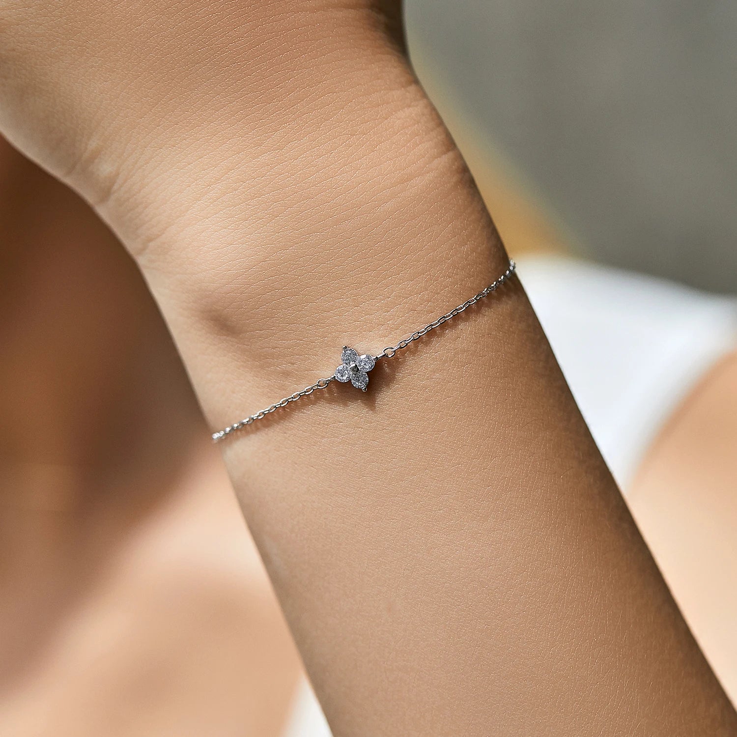 Beautiful Stackable Four Leaf Clover CZ Bracelet.