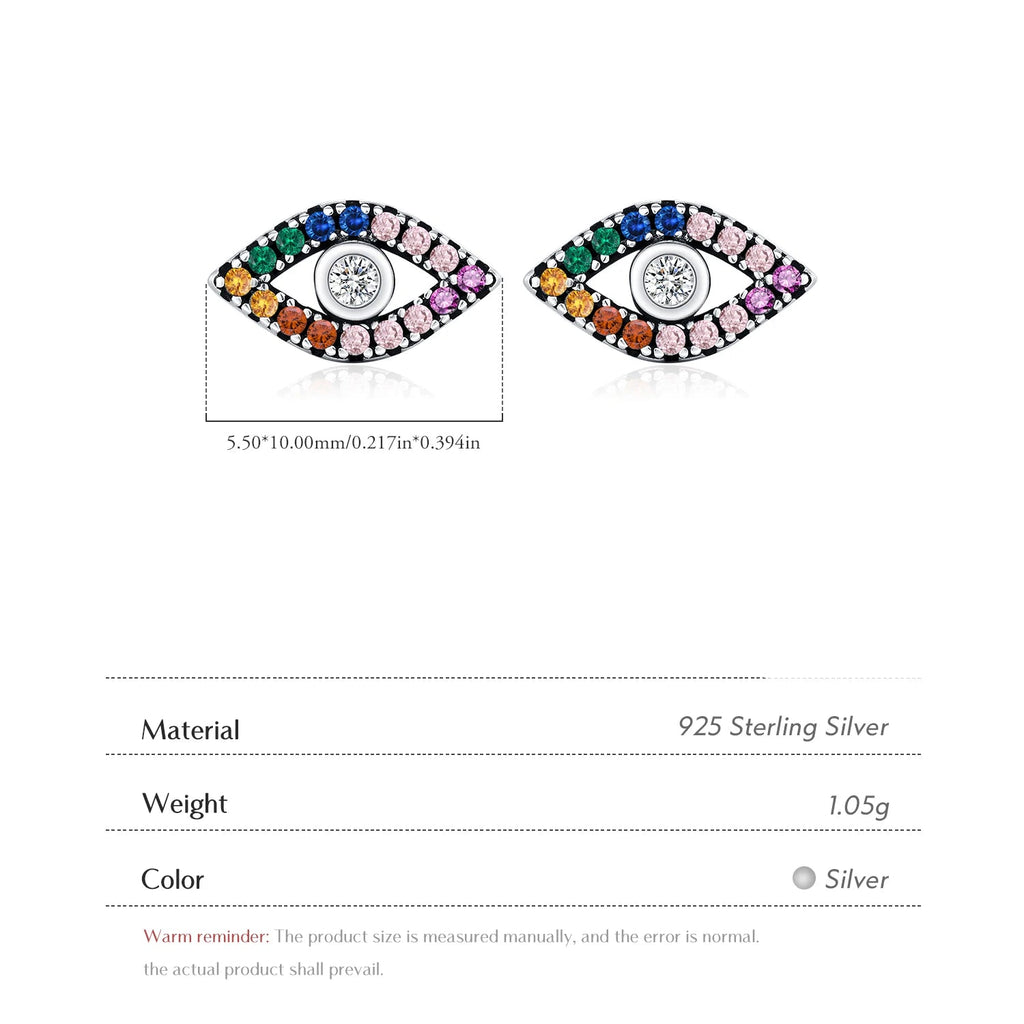 Colorful eye-shaped earrings with gemstones on a white background, .