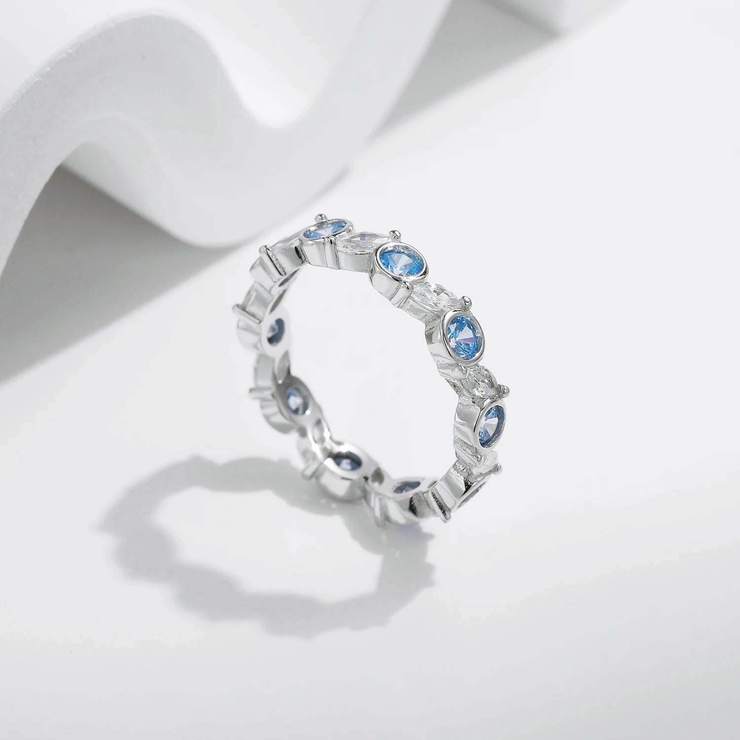 Ocean Round Blue CZ Eternal Ring.