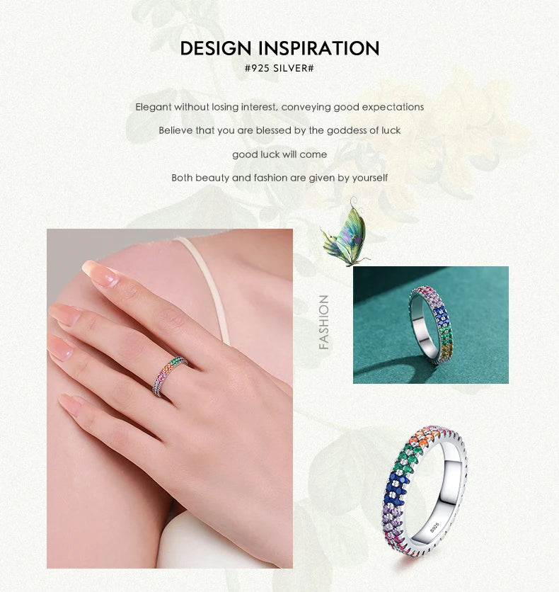 Bright Multi-color Cubic Zirconia Fashion Eternity Rings.