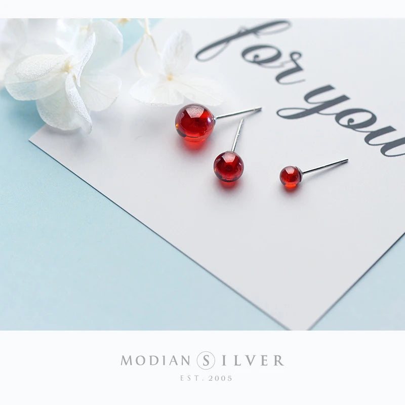 HAT-HOR | Red Opal Stud Earrings for Women Girls 925 Sterling Silver Earing Luxury Fine Rhinestone Silver Jewelry