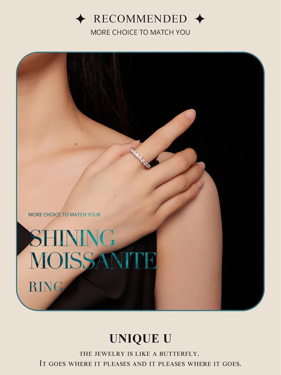 Moissanite Ring platinum plated on starling silver S925