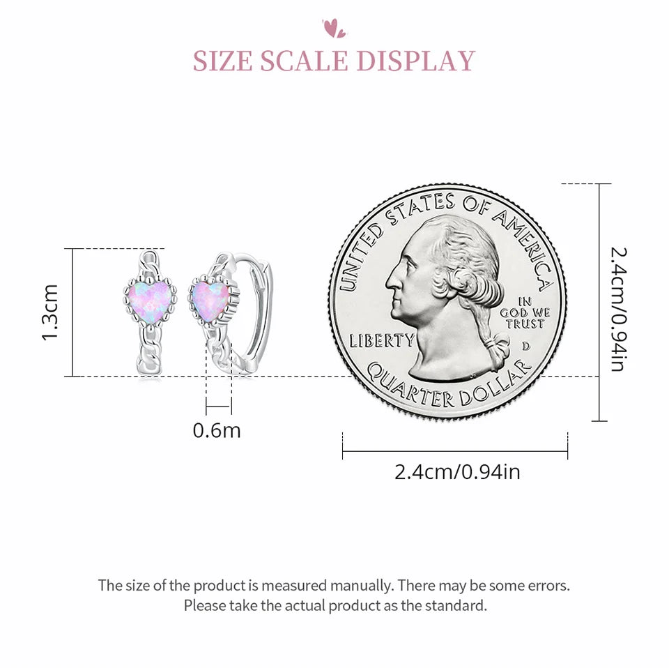 Classical Heart Shape Pink Opal Hoop Earrings.