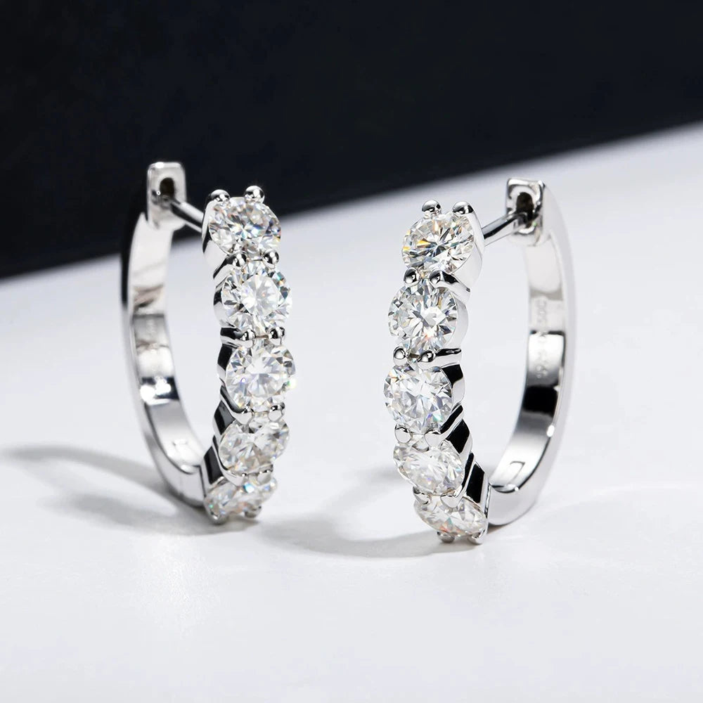 Moissanite  Ear Studs 1CT/2CT Round Cut Ear-Hooks