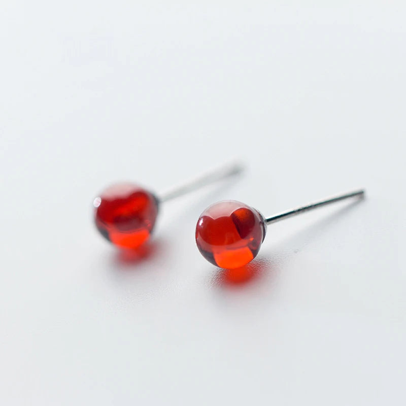 HAT-HOR | Red Opal Stud Earrings for Women Girls 925 Sterling Silver Earing Luxury Fine Rhinestone Silver Jewelry