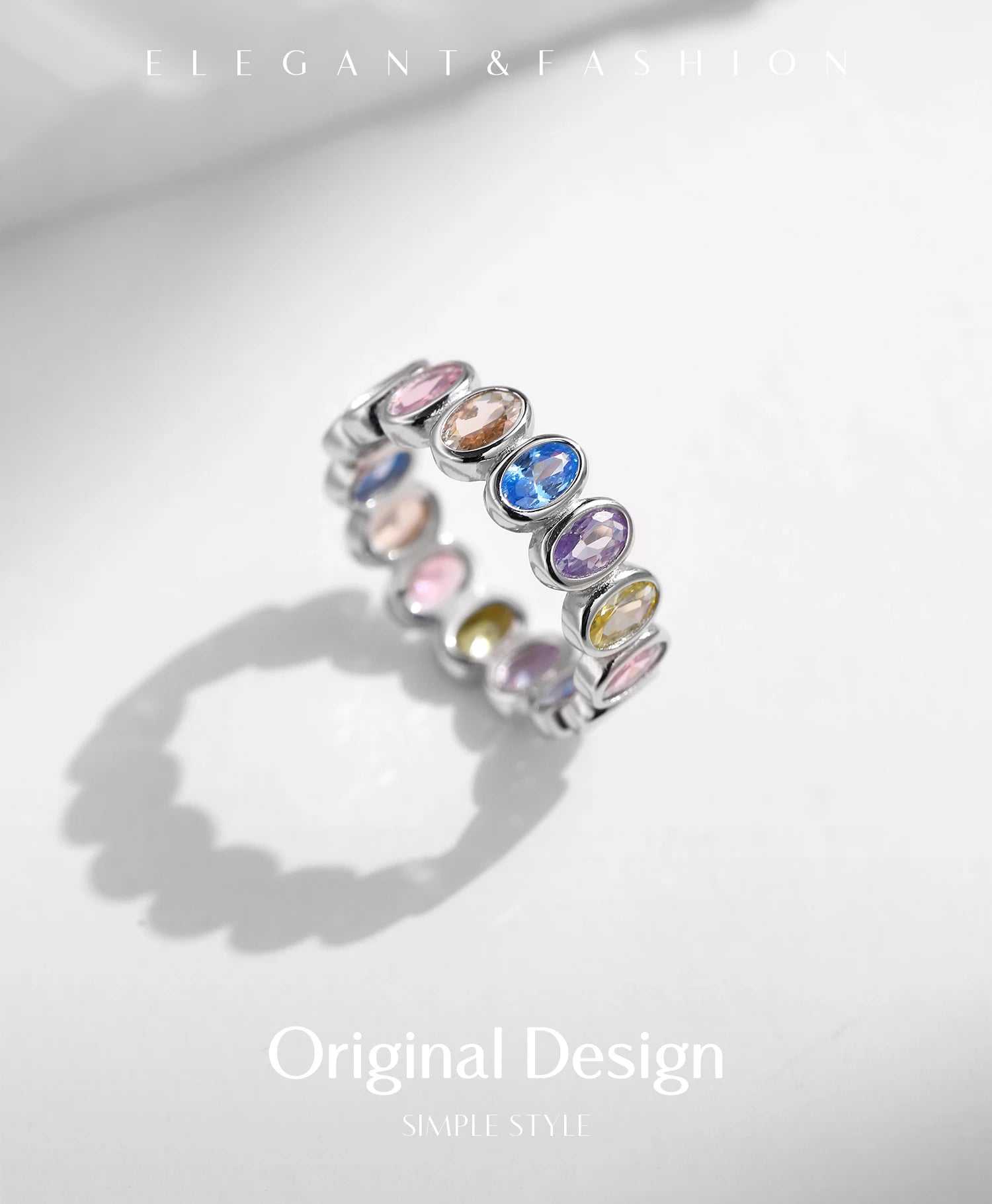 Rainbow Color Cubic Zirconia Rings .