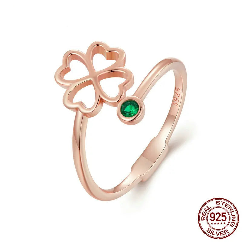Sparkling CZ Luxurious Clover Open Ring