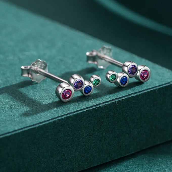 Colorful Cubic Zirconia Tiny Small Bubble Stud Earrings