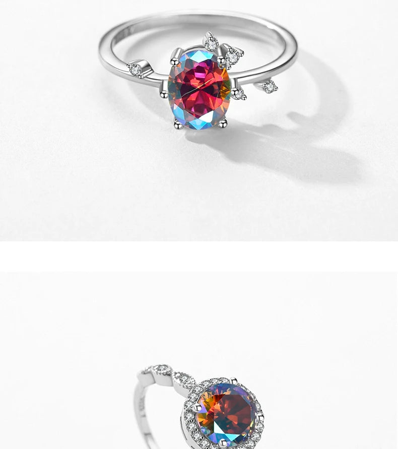 Color Geometric Heart Cubic Zirconia Cocktail Rings.