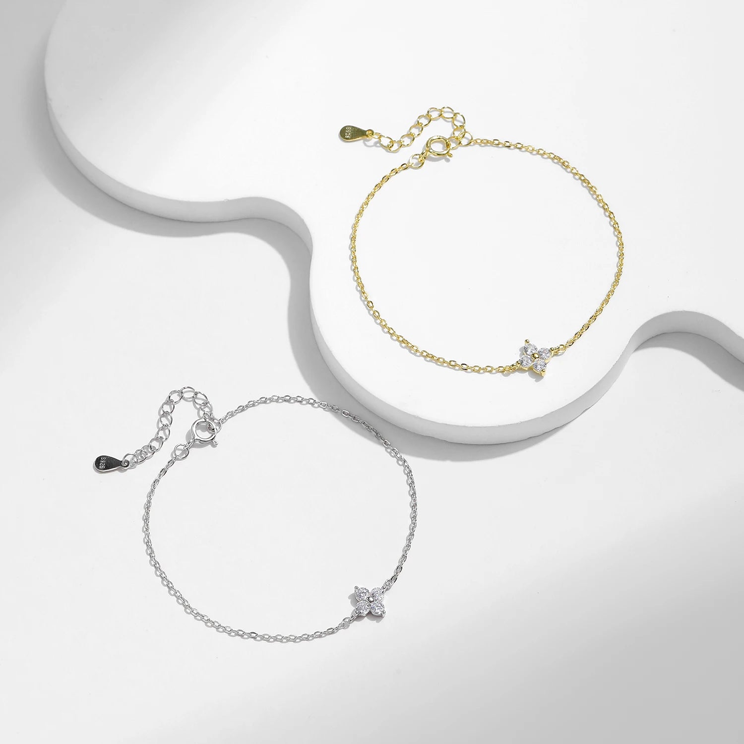 Beautiful Stackable Four Leaf Clover CZ Bracelet.