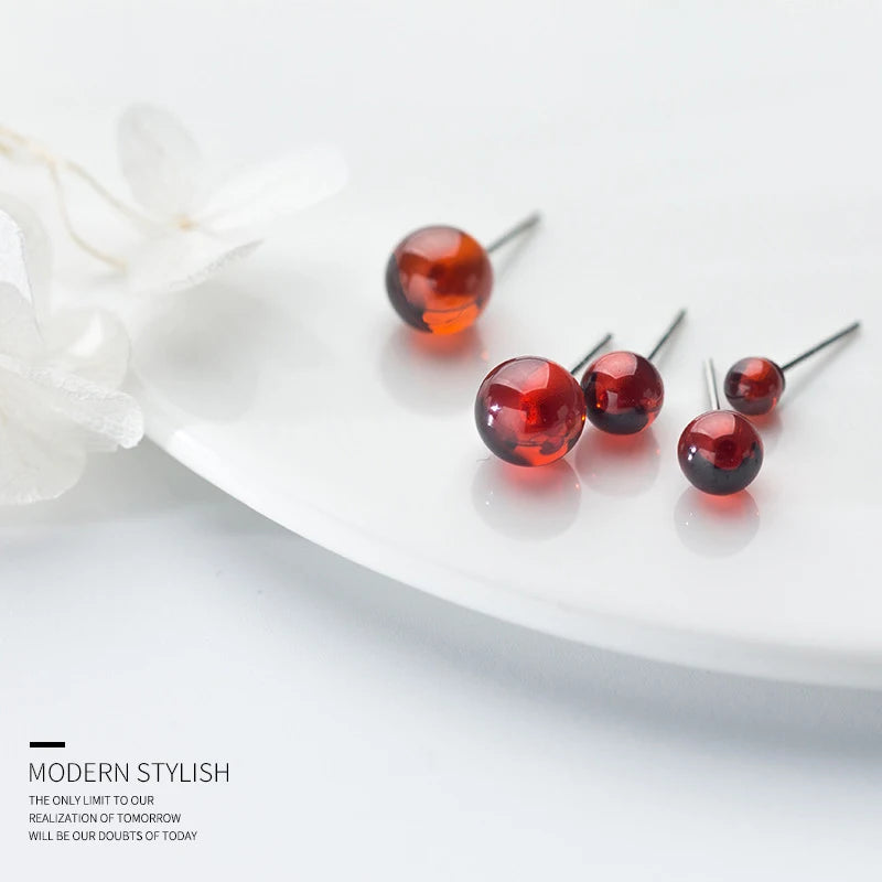 HAT-HOR | Red Opal Stud Earrings for Women Girls 925 Sterling Silver Earing Luxury Fine Rhinestone Silver Jewelry