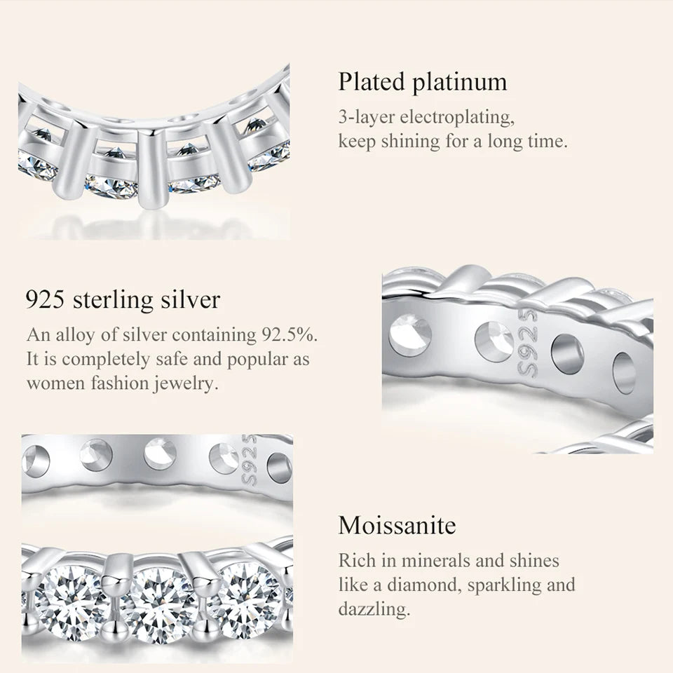 Moissanite Ring platinum plated on starling silver S925