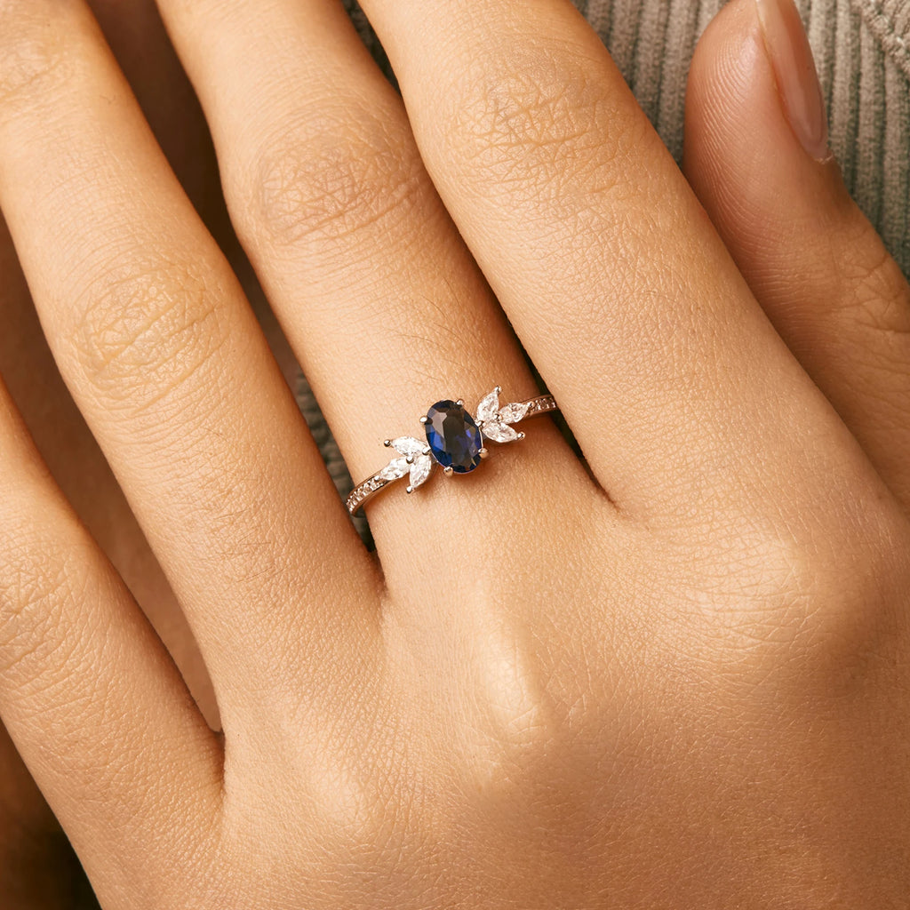 Classic Oval Royal Blue Cubic Zirconia Ring