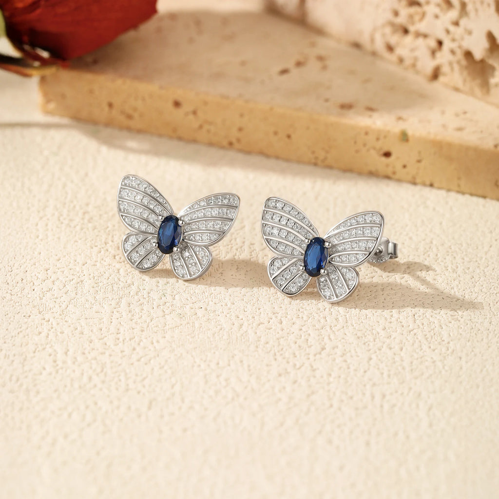 Butterfly Stud Earrings Sparkling Royal Blue Zircon Earrings