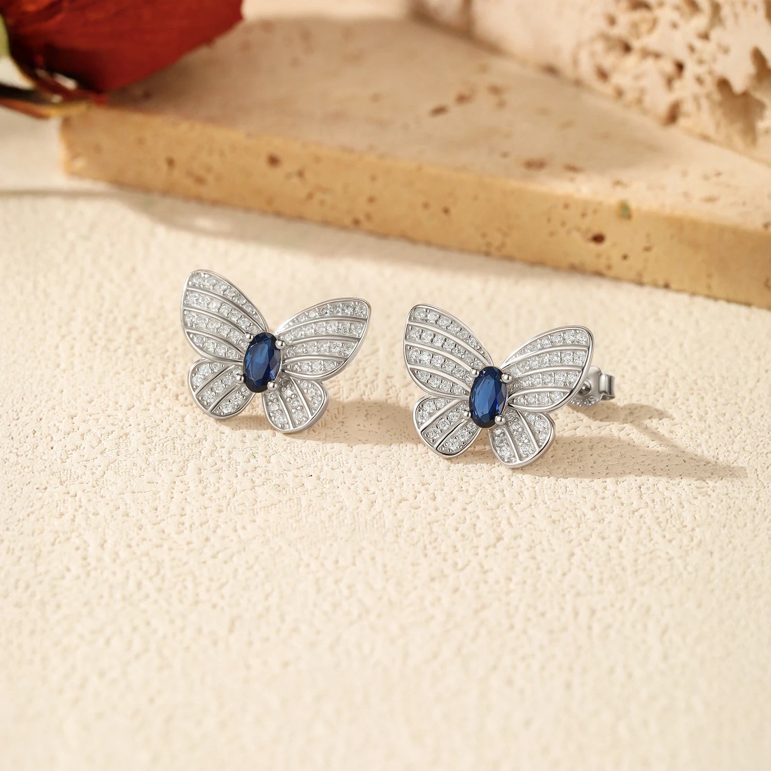 Butterfly Stud Earrings Sparkling Royal Blue Zircon Earrings