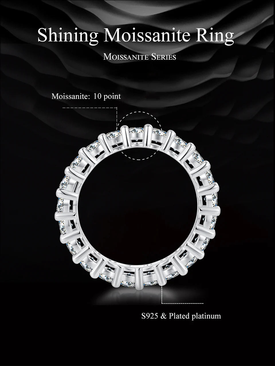 Moissanite Ring platinum plated on starling silver S925