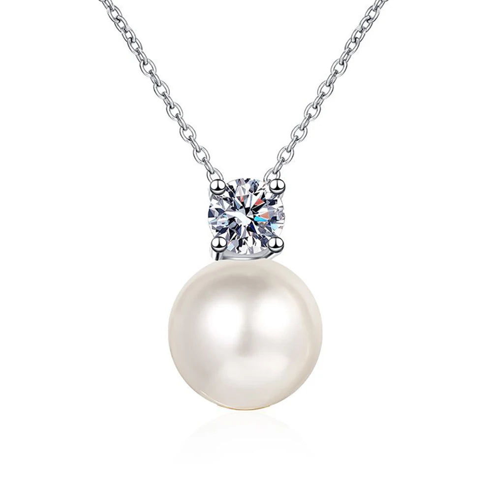 0.3ct D-color Moissanite Necklace 8mm Pearl Pendant