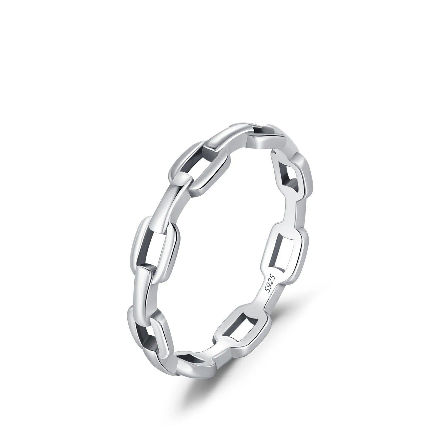Silver chain ring with on a white background